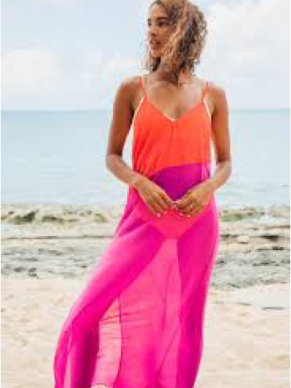 SHEIN CURVE SEASIDE RETREAT CORAL and MAGENTA Maxi Cover-Up Color Block 3XL Plus